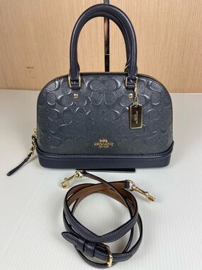 Coach Mini Sierra Satchel Navy Leather Crossbody Debossed w Gold Metal Hangtag